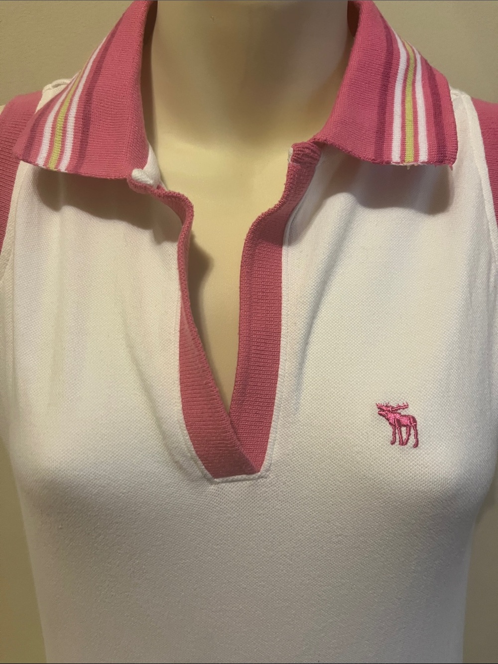 Vintage Abercrombie White Tank Polo Pleated Dress with Pink Trim - Picture 2 of 8